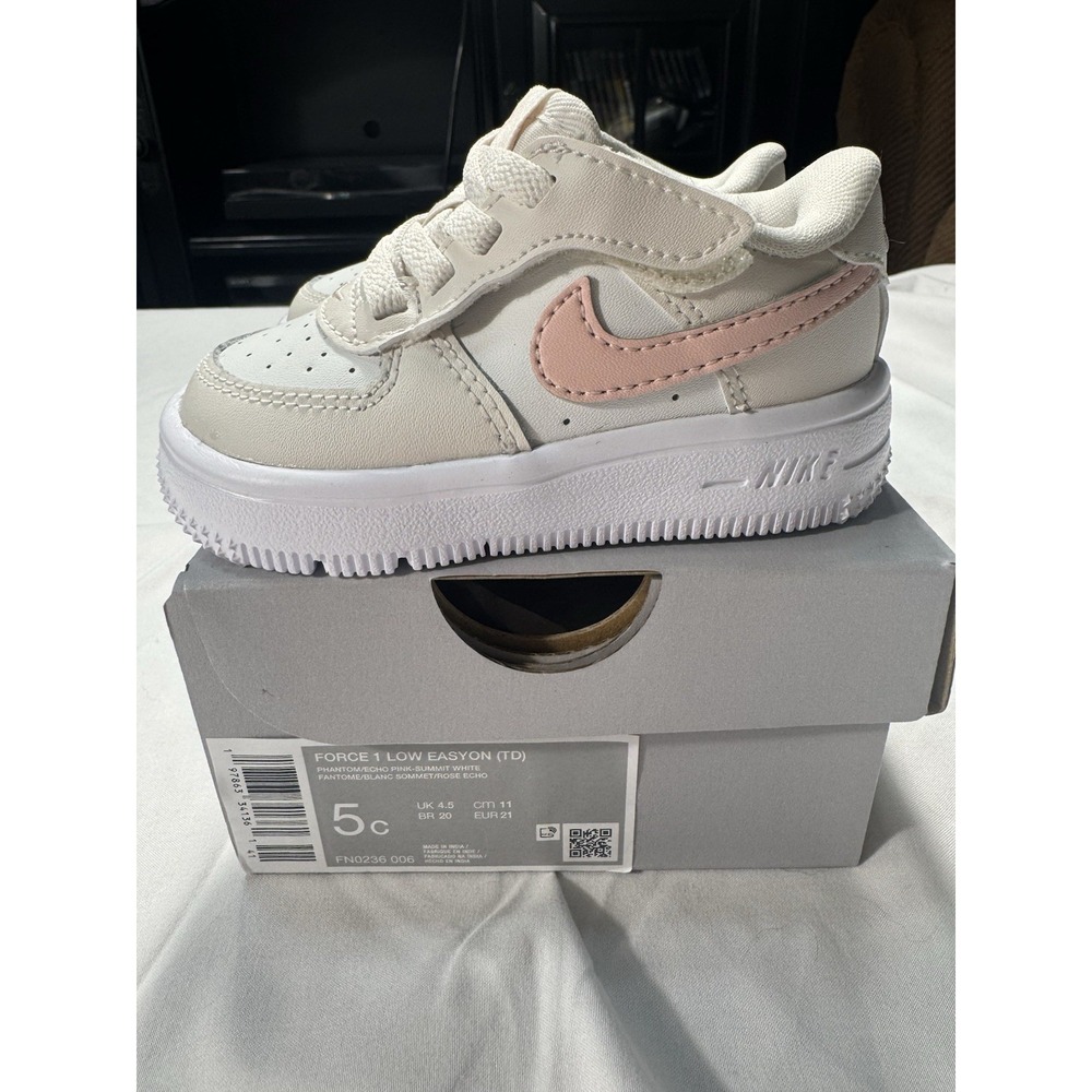 Toddler's Nike Force 1 Low Easyon Phantom/Echo Pink-Summit White (FN0236 006) 5c - Picture 5 of 8